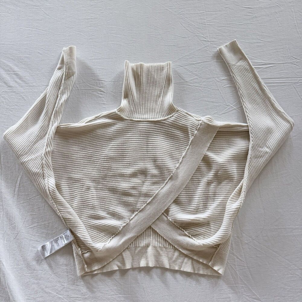 AllSaints Marias Jumper XS 100% Merino Wool Cropped Turtleneck Ribbed Layered - Picture 10 of 10